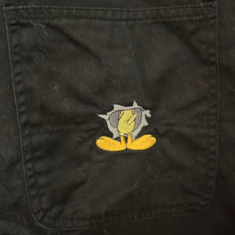 Vintage WB Looney Tunes Black Tweety Bird Ta Da Graphic Casual  Shortalls - Picture 10 of 11
